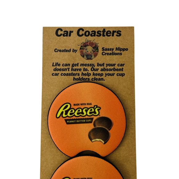 Car Coasters Reese's Peanut Butter Cups Chocolate Candy Snack Junk Food Set of 2 - Picture 7 of 9